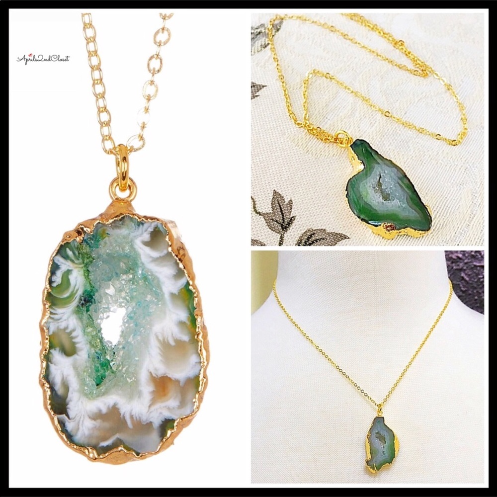 DRUZY STONE PENDANT GILDED GOLD NECKLACE - Picture 5 of 5